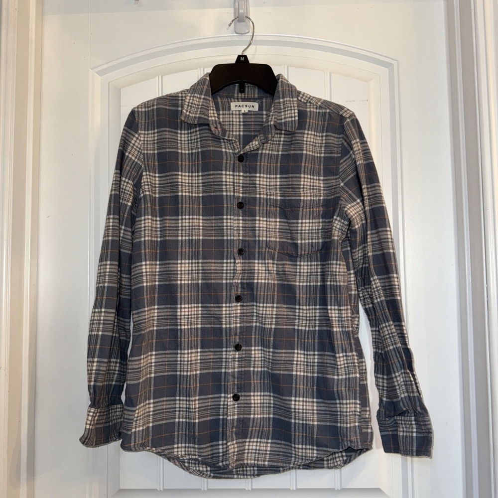 Pacsun Flannel Long Sleeve Button Up Shirt Small Gray 100% Cotton